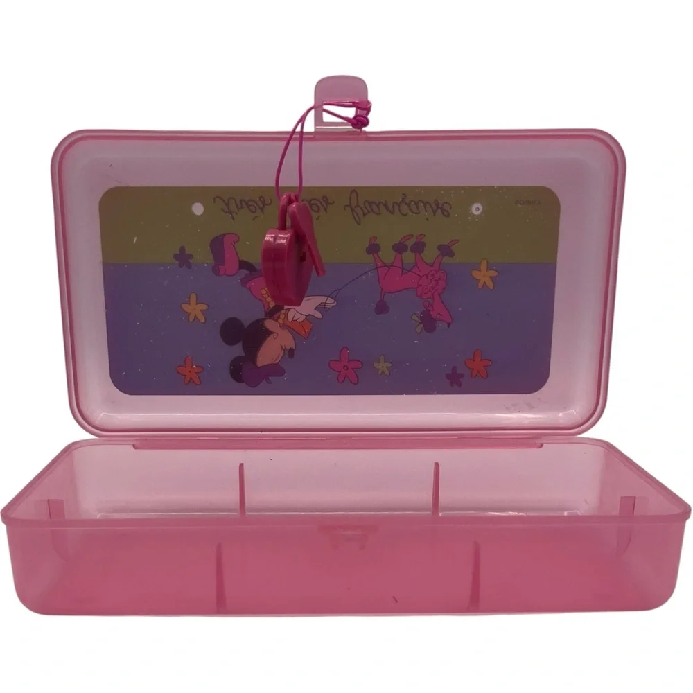 Vintage Flomo Disney French Minnie Mouse Pencil Case Heart Shaped Lock Key